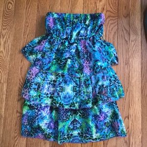 Strapless, colorful print dress